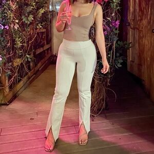 Abercrombie & Fitch Cream Straight-Leg Split-Hem Pants